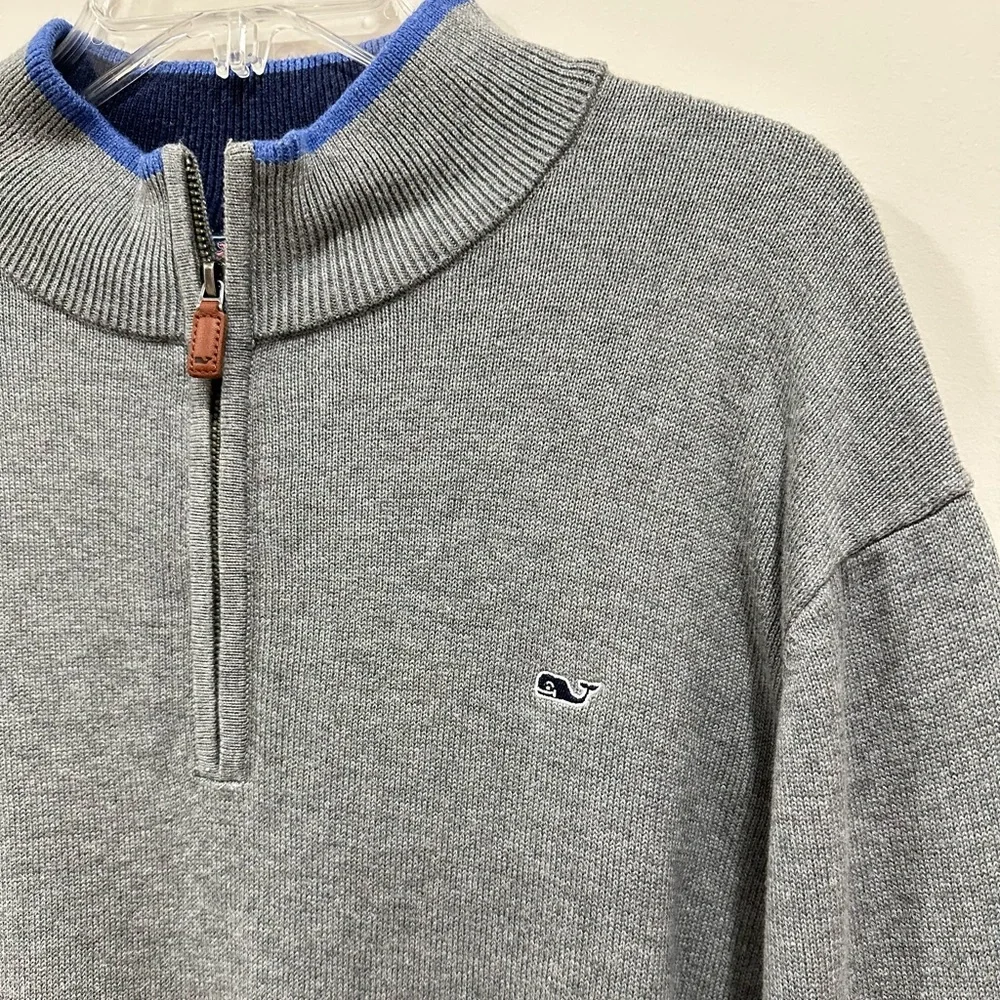 Vineyard Vines Sweater Mens 1/4 Zip Pullover Cotton‎ Gray Size XL
